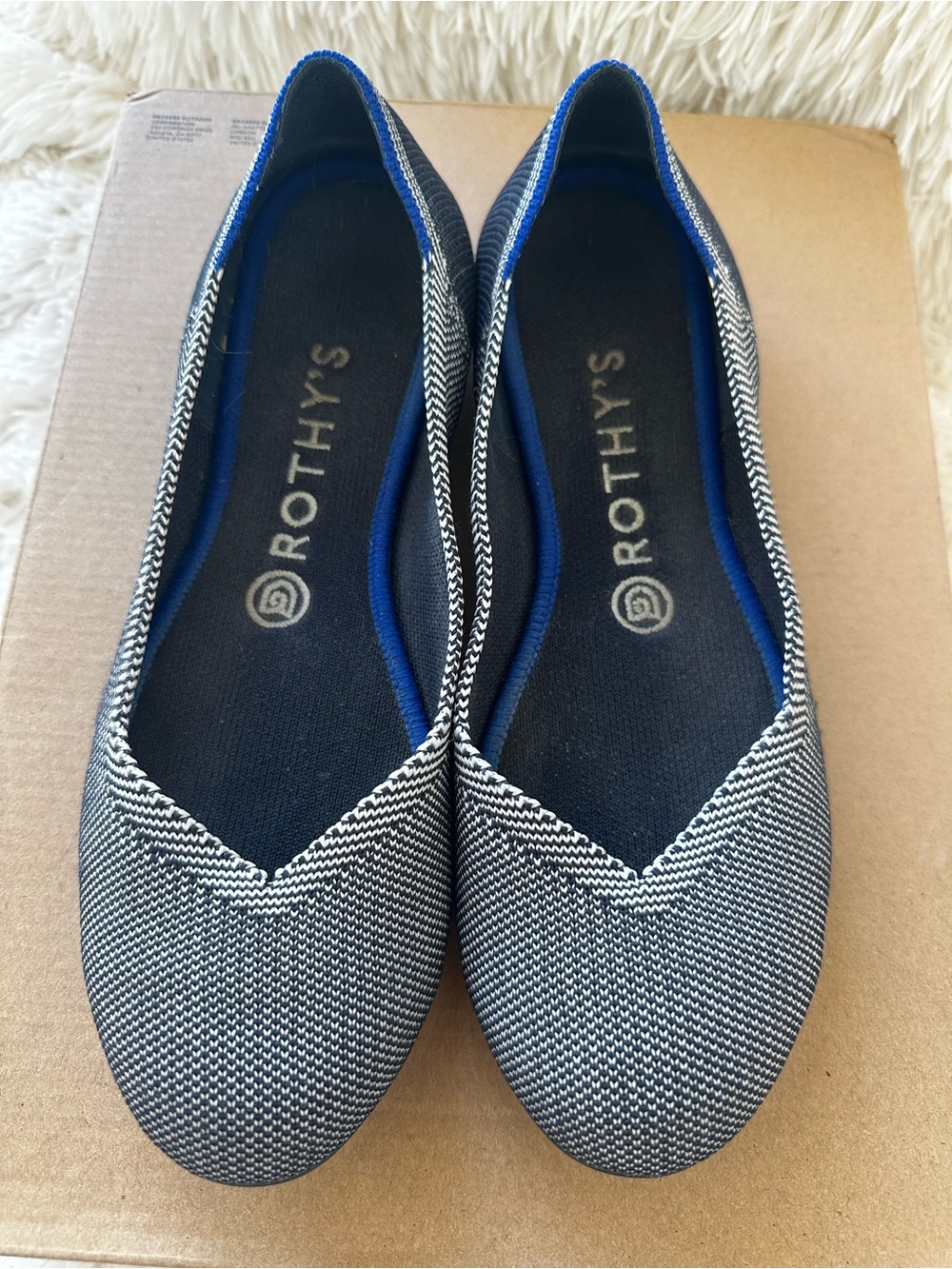 Rothy's The Flat Women’s Size 8 Gray Birdseye Knit Blue Trim Washable Flats